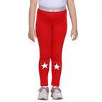 Girl's Cotton Lycra Star Print Elasticated Leggings (Red)