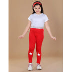 Girl's Cotton Lycra Star Print Elasticated Leggings (Red)