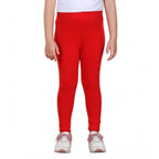 Girl's Cotton Lycra Solid Elasticated Leggings (Red)