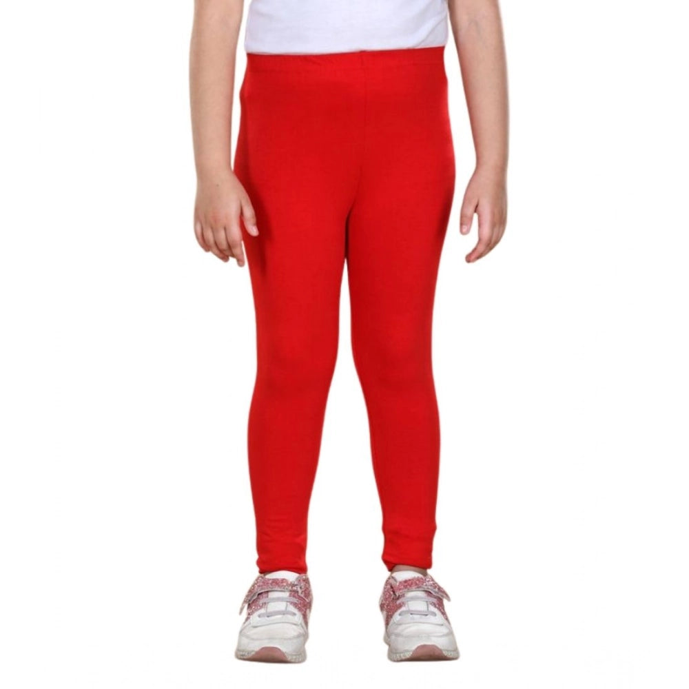 Girl's Cotton Lycra Solid Elasticated Leggings (Red)