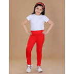 Girl's Cotton Lycra Solid Elasticated Leggings (Red)