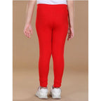 Girl's Cotton Lycra Solid Elasticated Leggings (Red)