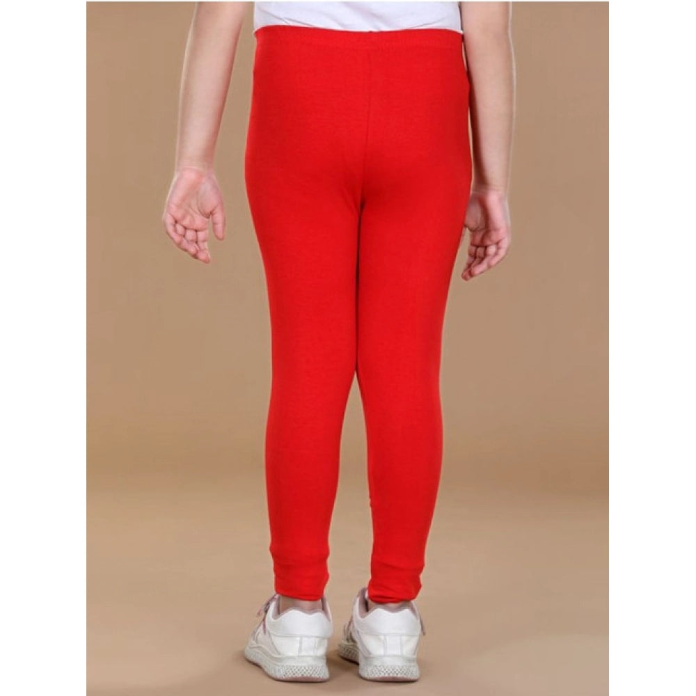 Girl's Cotton Lycra Solid Elasticated Leggings (Red)