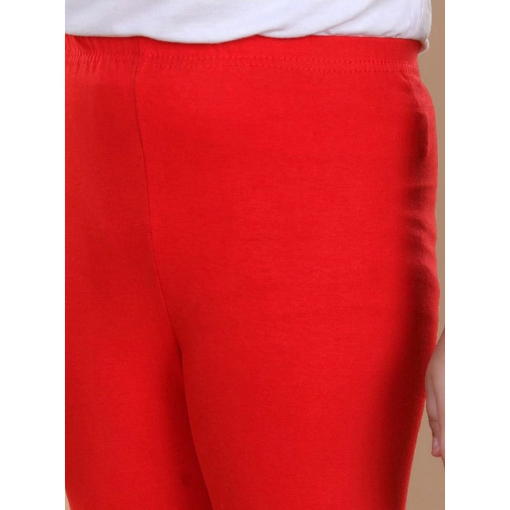Girl's Cotton Lycra Solid Elasticated Leggings (Red)