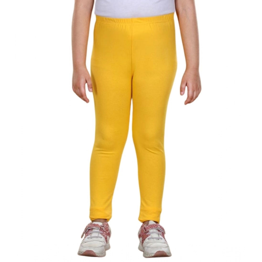 Girl's Cotton Lycra Solid Elasticated Leggings (Yellow)