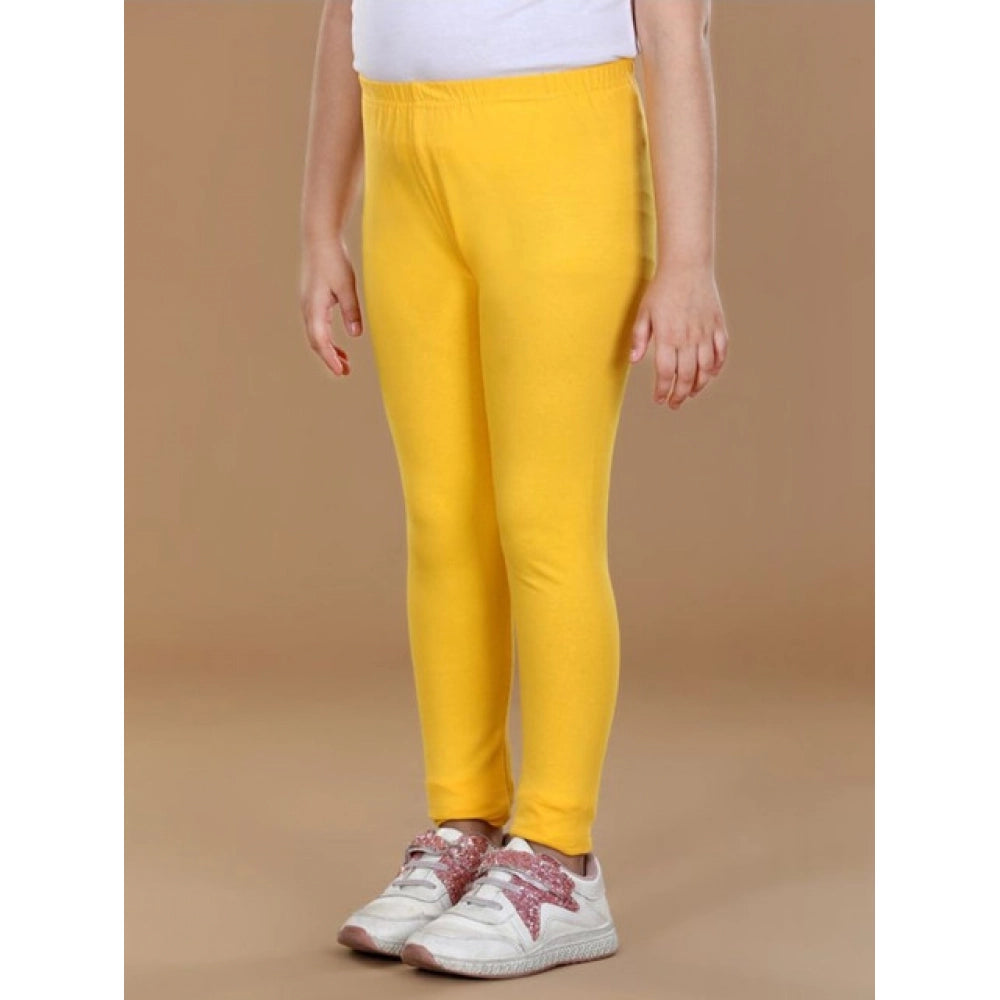 Girl's Cotton Lycra Solid Elasticated Leggings (Yellow)