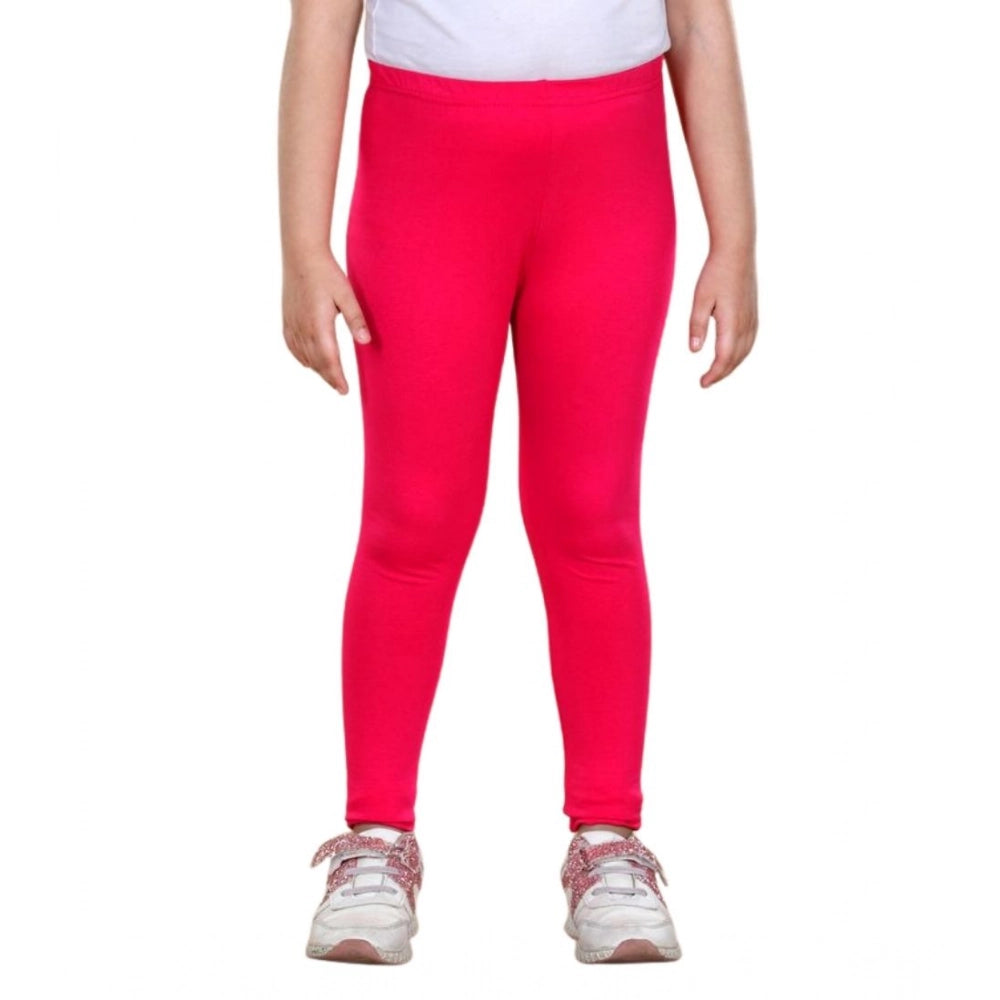 Girl's Cotton Lycra Solid Elasticated Leggings (Dark Pink)