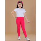 Girl's Cotton Lycra Solid Elasticated Leggings (Dark Pink)