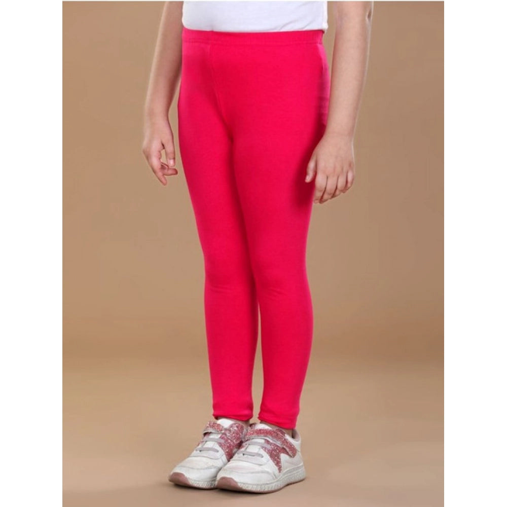 Girl's Cotton Lycra Solid Elasticated Leggings (Dark Pink)