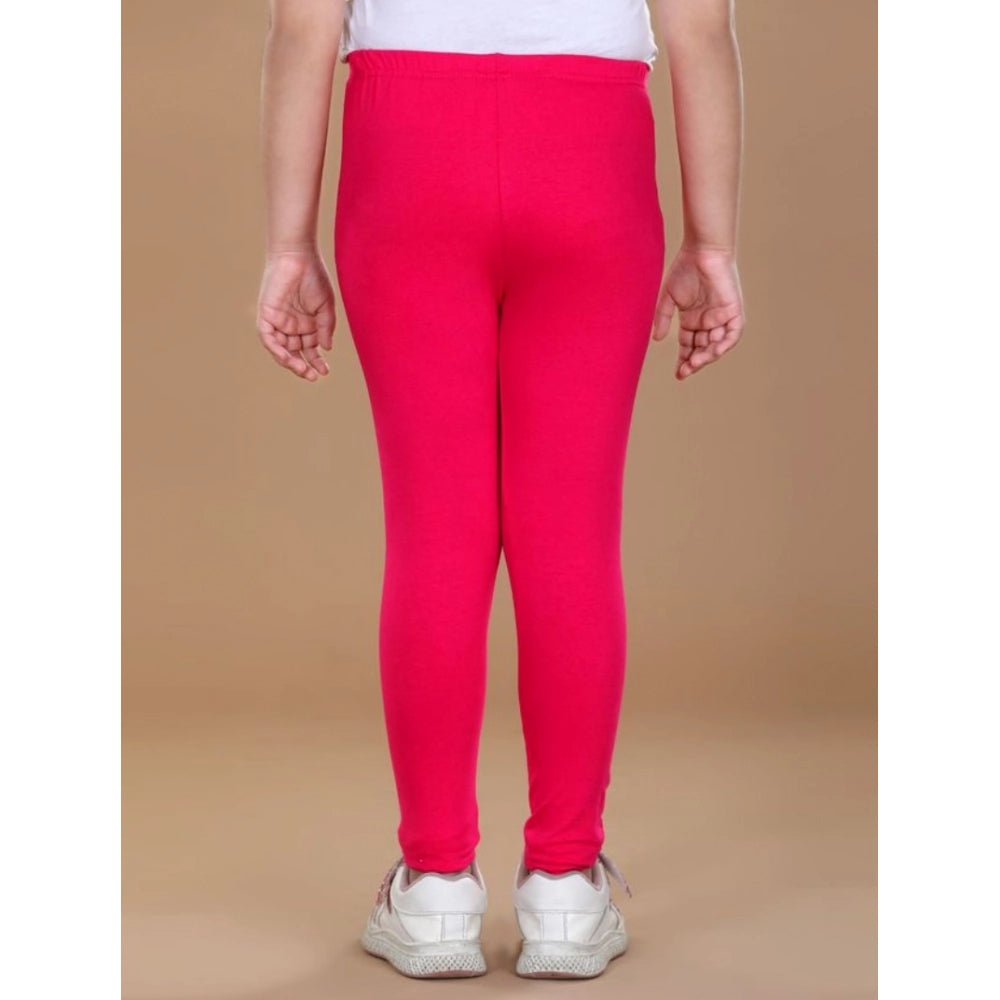 Girl's Cotton Lycra Solid Elasticated Leggings (Dark Pink)