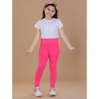 Girl's Cotton Lycra Solid Elasticated Leggings (Pink)