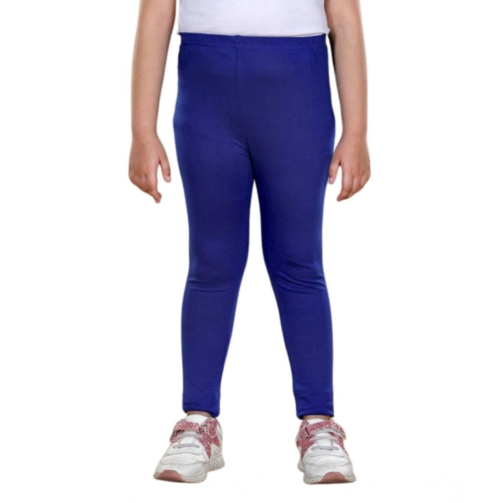 Girl's Cotton Lycra Solid Elasticated Leggings (Blue)