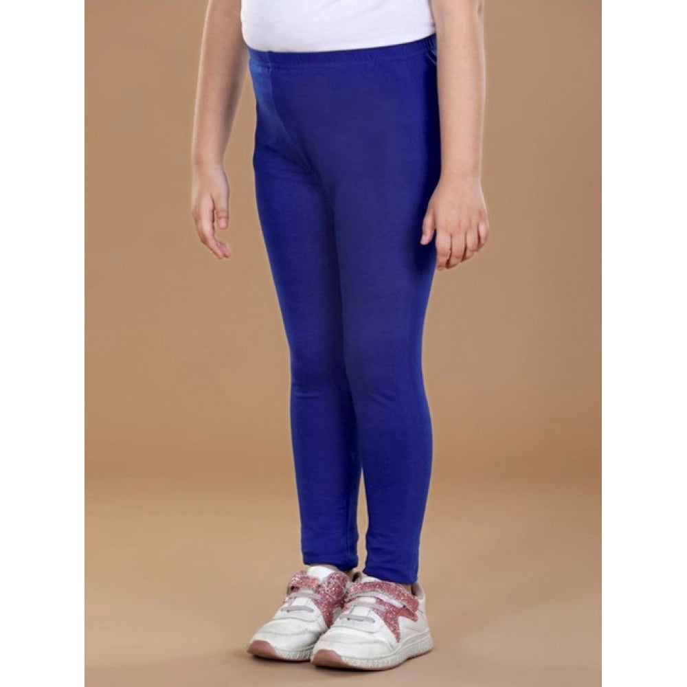 Girl's Cotton Lycra Solid Elasticated Leggings (Blue)