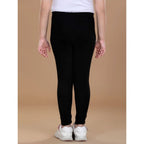 Girl's Cotton Lycra Solid Elasticated Leggings (Black)