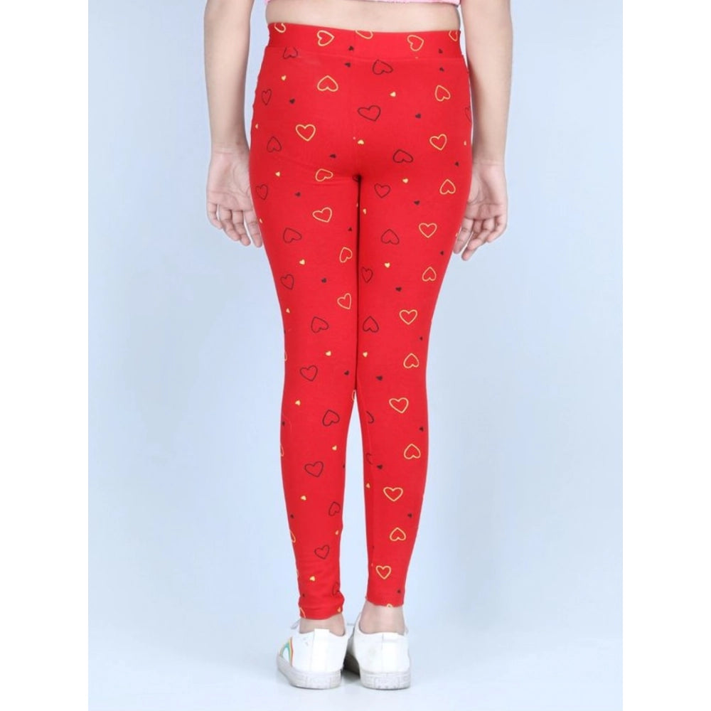 Girl's Cotton Lycra Printed Elasticated Leggings (Red)