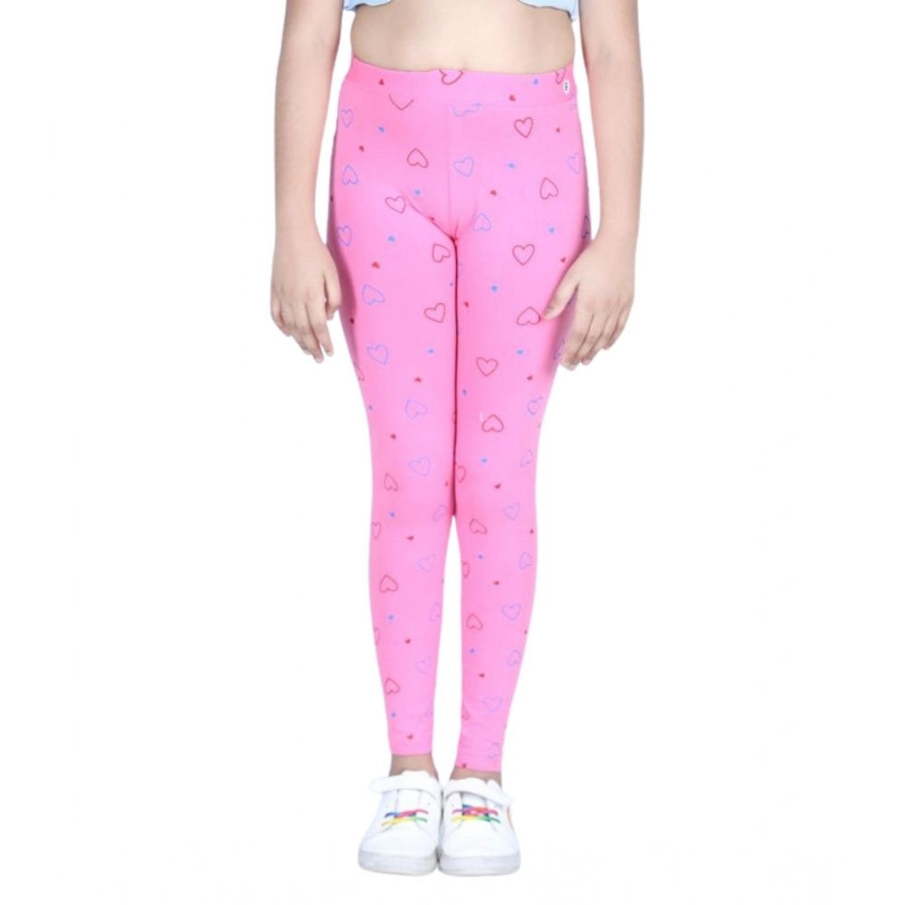 Girl's Cotton Lycra Printed Elasticated Leggings (Light Pink)