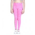Girl's Cotton Lycra Printed Elasticated Leggings (Light Pink)