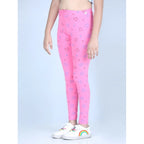 Girl's Cotton Lycra Printed Elasticated Leggings (Light Pink)