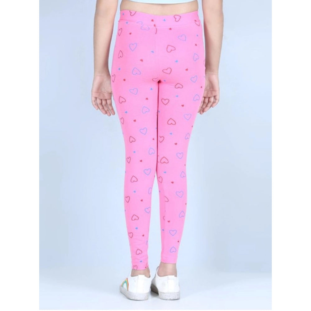 Girl's Cotton Lycra Printed Elasticated Leggings (Light Pink)