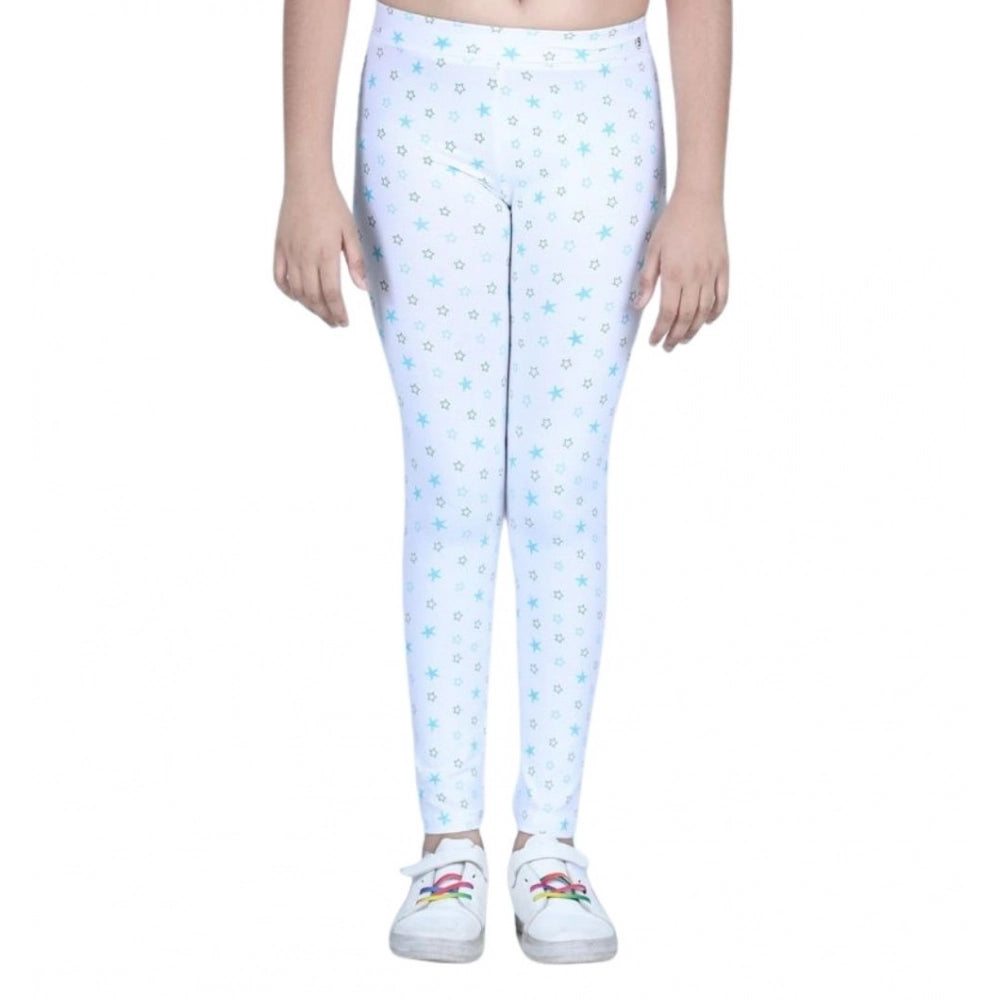 Girl's Cotton Lycra Printed Elasticated Leggings (White)
