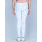 Girl's Cotton Lycra Printed Elasticated Leggings (White)