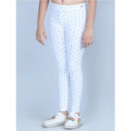 Girl's Cotton Lycra Printed Elasticated Leggings (White)