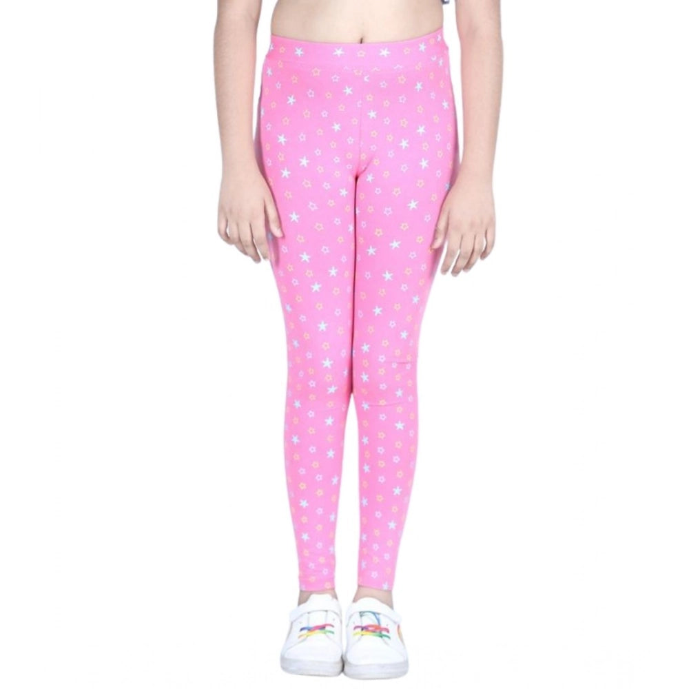 Girl's Cotton Lycra Printed Elasticated Leggings (Pink)