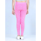 Girl's Cotton Lycra Printed Elasticated Leggings (Pink)