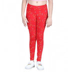 Girl's Cotton Lycra Printed Elasticated Leggings (Red)