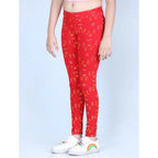 Girl's Cotton Lycra Printed Elasticated Leggings (Red)