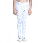 Girl's Cotton Lycra Printed Elasticated Leggings (White)