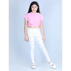 Girl's Cotton Lycra Printed Elasticated Leggings (White)