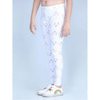 Girl's Cotton Lycra Printed Elasticated Leggings (White)