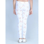 Girl's Cotton Lycra Printed Elasticated Leggings (White)