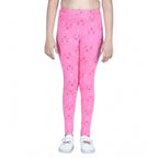 Girl's Cotton Lycra Printed Elasticated Leggings (Pink)