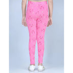 Girl's Cotton Lycra Printed Elasticated Leggings (Pink)