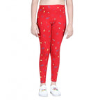Girl's Cotton Lycra Printed Elasticated Leggings (Red)