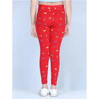 Girl's Cotton Lycra Printed Elasticated Leggings (Red)