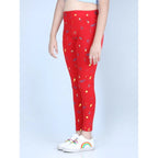 Girl's Cotton Lycra Printed Elasticated Leggings (Red)