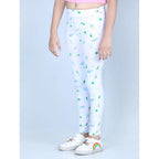 Girl's Cotton Lycra Printed Elasticated Leggings (White)