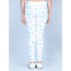 Girl's Cotton Lycra Printed Elasticated Leggings (White)