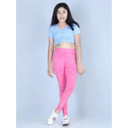 Girl's Cotton Lycra Printed Elasticated Leggings (Pink)