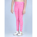 Girl's Cotton Lycra Printed Elasticated Leggings (Pink)