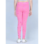 Girl's Cotton Lycra Printed Elasticated Leggings (Pink)