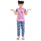 Girl's Cotton Hosiery Printed Night Suit Set (Pink-Blue)