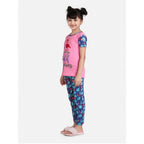 Girl's Cotton Hosiery Printed Night Suit Set (Pink-Blue)