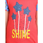 Girl's Cotton Hosiery Printed Night Suit Set (Red-Blue)