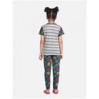 Girl's Cotton Hosiery Printed Night Suit Set (Grey-Green)