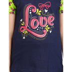 Girl's Cotton Hosiery Printed Night Suit Set (Navy-Green)