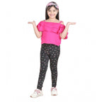 Girl's Cotton Floral Elasticated Jegging and Top Set (Pink)